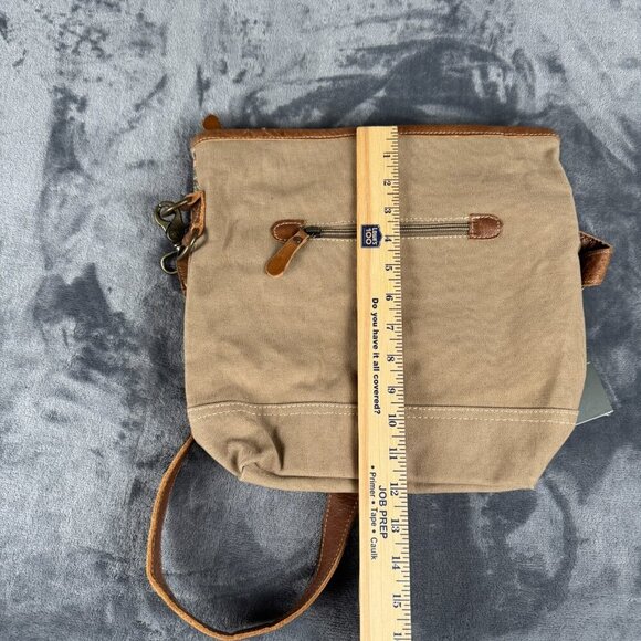 Myra Bag #s-1579 Mosavo Leather Rug Canvas 12"x12"x4 " Shoulder - Picture 8 of 10